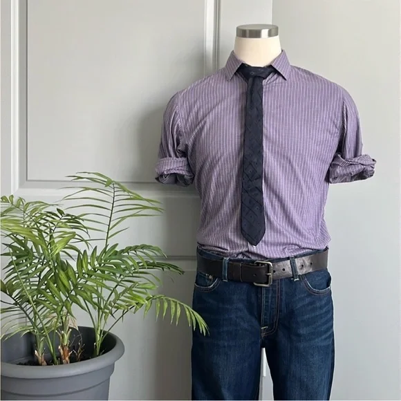 Banana Republic Men's Purple Striped Dress Shirt - Picture 1 of 8